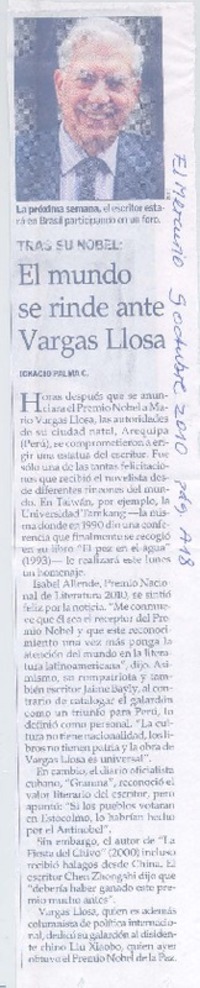 El mundo se rinde ante Vargas Llosa