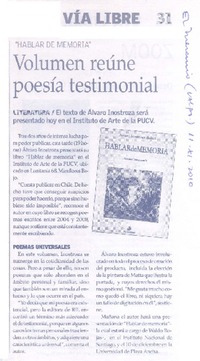 Volumen reúne poesía testimonial