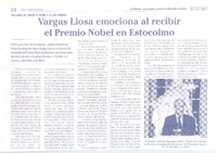 Vargas Llosa emociona al recibir el Premio Nobel en Estocolmo