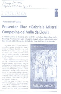 Presentan libro "Gabriela Mistral campesina del Valle de Elqui"