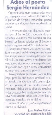 Adiós al poeta Sergio Hernández