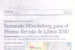 Fernando Mönckeberg gana el Premio Revista de Libros 2010