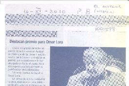 Destacan premio para Omar Lara