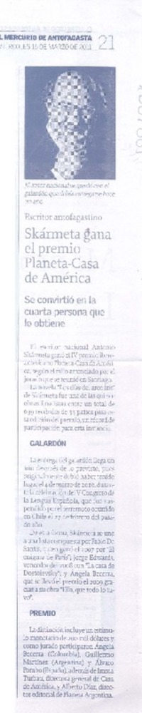 Skármeta gana el premio Planeta-Casa de América