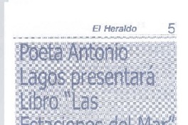 Poeta Antonio Lagos presentará libro "Las estaciones del mar"