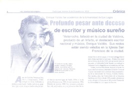 Profundo pesar ante deceso de escritor y músico sureño