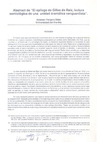 Abstract de "El epílogo de Gilles de Raiz, lectura semiológica de una unidad dramática vanguardista"  [artículo] Esteban Vergara Báez.
