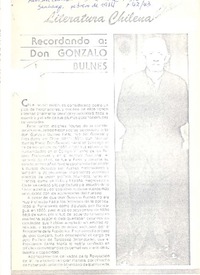 Recordando a don Gonzalo Bulnes  [artículo] R. V. A.