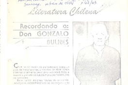 Recordando a don Gonzalo Bulnes  [artículo] R. V. A.