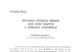 Discurso entrega Premio José Nuez Martín a Gonzalo Contreras  [artículo] Patricio Lizama A.