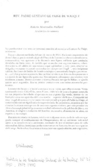 Rev. Padre Gustavo Le Paige de Walque  [artículo] Roberto Montandón Paillard.