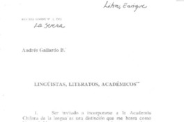Lingüistas, literatos, académicos"  [artículo] Andrés Gallardo B.