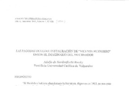 Las pagodas ocultas, instauración de "Vicente Huidobro" desde el imaginario del yo creador  [artículo] Adolfo de Nordenflycht Bresky.