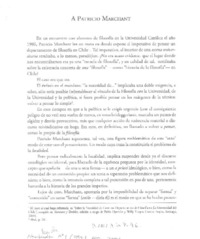A Patricio Marchant  [artículo].