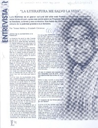 "La literatura me salvó la vida" [entrevista]  [artículo] por Teresa Muñoz y Elizabeth Cárdenas.