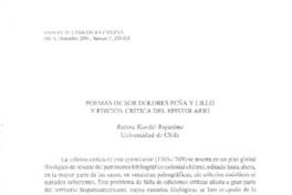 Poemas de Sor Dolores Peña y Lillo y edición crítica del epistolario  [artículo] Raïssa Kordic Riquelme.