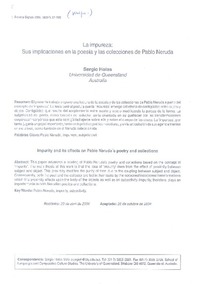 La impureza: sus implicaciones en la poesía y las colecciones de Pablo Neruda  [artículo]Sergio Holas.