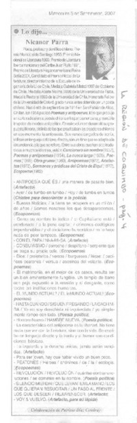 Nicanor Parra  [artículo] Patricio Díaz Coudray.