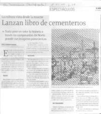 Lanzan libro de cementerios  [artículo] Pablo Carrasco Ramírez.