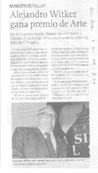 Alejandro Witker gana premio de arte  [artículo].