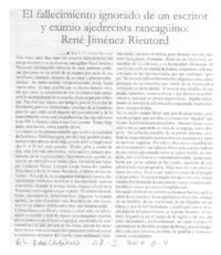 El fallecimiento ignorado de un escritor y eximio ajedrecista rancagüino: René Jiménez Rieutord.  [artículo] Luis A Palavecino Troncoso.