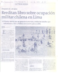 Reeditan libro sobre ocupación militar chilena en Lima  [artículo].