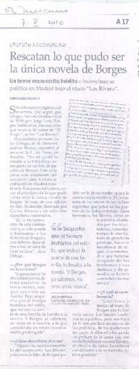 Rescatan lo que pudo ser la única novela de Borges  [artículo] Constanza Rojas V.