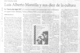Luis Alberto Mansilla y sus diez de la cultura  [artículo] Constanza Rojas V.