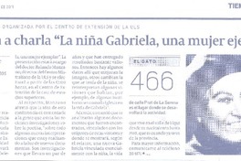 Invitan a charla "la niña Gabriela, una mujer ejemplar"  [artículo].