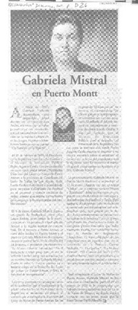 Gabriela Mistral en Puerto Montt  [artículo] Juan Carlos Velásquez.