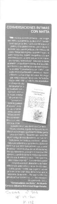 Conversaciones íntimas con Matta  [artículo] O. S.
