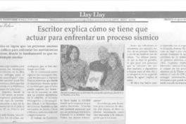 Escritor explica cómo se tiene que actuar para enfrentar un proceso sísmico  [artículo]