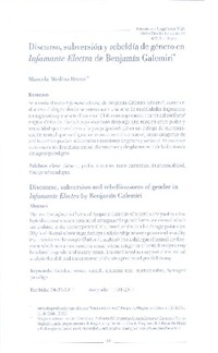 Discurso, subversión y rebeldía de género en Infamante Electra de Benjamín Galemiri  [artículo] Marcela Medina Bravo.