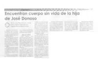 Encuentran cuerpo sin vida de la hija de José Donoso  [artículo].