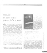 Un nuevo libro de poemas de Óscar Hahn  [artículo] Enrique Saínz.