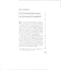 Las inquietantes voces de Samanta Schweblin  [artículo] Deny Extremera.