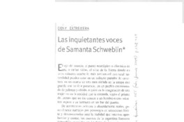 Las inquietantes voces de Samanta Schweblin  [artículo] Deny Extremera.