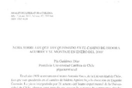 Nota sobre Los que van quedando en el camino de Isidora Aguirre y su montaje en enero del 2010  [artículo] Pía Gutiérrez Díaz.