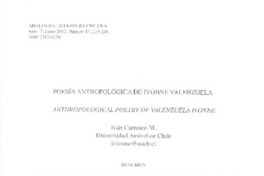 Poesía antropológica de Ivonne Valenzuela  [artículo] Iván Carrasco M.