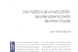 Una poética de la implosión : apuntes sobre la poesía de Antonio Clapés [artículo] Víctor Sunyol.