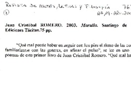 Juan Cristóbal Romero  [artículo] Hernán Miranda.