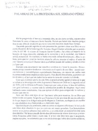 Palabras de la profesora Sol Serrano Pérez.  [artículo]