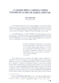 La gallina hueca, carencia y deseo femenino en la obra de Clarice Lispector  [artículo] Lina Meruane.