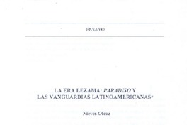 La Era Lezama: Paradiso y Las Vanguardias Latinoamericanas  [artículo] Nieves Olcoz.