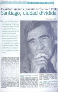 Santiago, ciudad dividida filósofo Humberto Giannini de vuelta en Chile [artículo] : Faride Zerán.