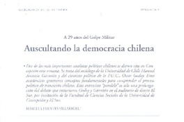 Auscultando la democracia chilena A 29 años del Golpe Militar [artículo] : Marcela Fuentes.