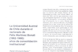 La Universidad Austral de Chile durante el rectorado de Félix Martínez Bonati (1962-1968), años de consolidación institucional  [artículo] Jerónimo Almonacid Zapata.