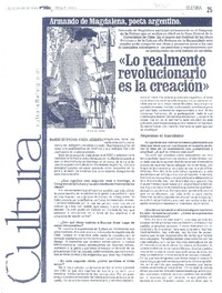 "Lo realmente revolucionario es la creación" (entrevistas)  [artículo]Armando de Magdalena.