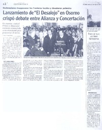 Lanzamiento de "El Desalojo" en Osorno crispó debate entre Alianza y Concertación  [artículo]Daniela Asenjo Keim.