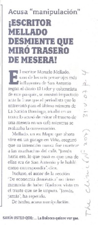 ¡Escritor Mellaso desmiente que miró trasero de mesera!  [artículo].